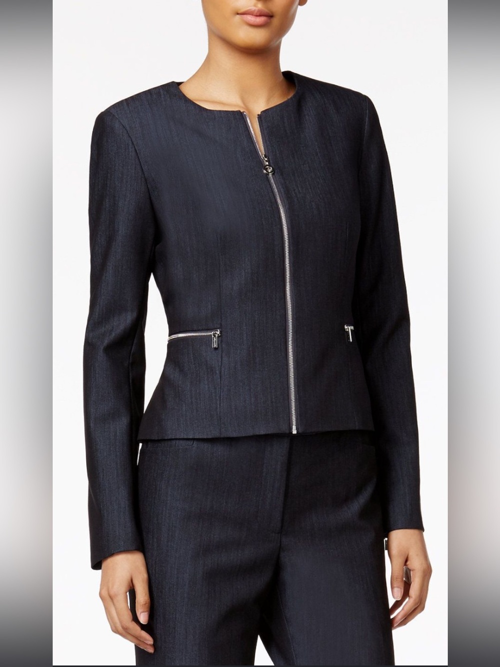 Set- Calvin Klein Women's Dark Navy Zip-Front Blazer & Pants